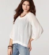 Earth angel: Lend an ethereal look to your favorite jeans with this light-as-air Lucky Brand Jeans top in sheer dotted fabric.