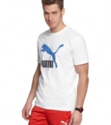 No less than the best. Pick Puma's classic graphic logo t shirt for a solid start to your weekend style.