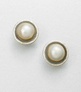 From the Gauntlet Collection. Stunning white mabe pearls set in 24k gold and hammered sterling silver. White cultured mabe pearl18k goldSterling silverSize, about 1Post backImported