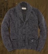 Your vintage-inspired wardrobe demands cozy, durable sweaters that only get better with age, like this soft ringspun cotton shawl cardigan as an essential layering piece.