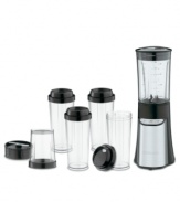 Indulge in smoothies in a flash from a portable blender that packs a high performance 350-watt motor and an ultra-sharp stainless steel blade in a compact design that goes anywhere with you. Four 16 ounce to-go cups make blending a breeze, containing your ingredients, beverage and mess all in once place, so clean-up is no big deal. 3-year limited warranty. Model CPB-300.