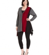 Get your leggings set for Alfani's long sleeve plus size cardigan, punctuated by a handkerchief hem.