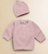 Cuddle baby in this soft cotton knit with matching hat. Button front Cotton; machine wash Imported