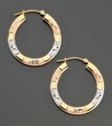 Cool colors, subtle engravings and pretty textures take 14k gold hoop earrings to a whole new level.