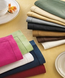 Heavyweight linen table runners in a wide array of color options, finished by hand with a row of refined, thread-drawn hemstitching. Linen Machine wash Imported 