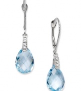 Take your look to the next level with the right amount of color. Pear-cut blue topaz (7 ct. t.w.) adds the sparkle to these shining 14k white gold earrings with diamond accents. Approximate drop: 1-1/4 inches.