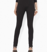 A slim, fitted leg creates a modern look on Lauren Ralph Lauren's flattering Mani pant in sleek stretch jersey.