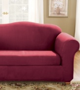 The soft look and feel of suede meets the utmost in durability and ease of care. Designed with spandex and adjustable elastic, the Stretch Suede slipcover offers a smooth, snug fit over any furniture.