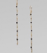 A delicate style consisting of beautiful rough black diamonds and radiant 14k gold beads. Rough black diamonds14k goldDrop, about 3French hookMade in USA 