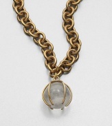 An exquisite bead of clear quartz held in an unique pronged setting on a chunky 14k goldplated link chain. Clear quartz14k goldplated brassLength, about 20Pendant size, about 1S-hook closureMade in USA