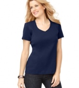 Karen Scott's V-neck top has a casual fit that never goes out of style. Ideal for layering, you can afford to buy more than one at this price!