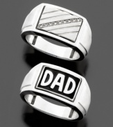 For the world's greatest Dad. This sterling silver ring has a rotating rectangular section that displays DAD on one side and sparkling diamond accents on the other.