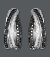 Read between the lines. Stripes of round-cut white diamonds (3/4 ct. t.w.) and black diamonds (5/8 ct. t.w.) accentuate this traditional hoop earrings style from Caviar by Effy Collection. Crafted in 14k white gold. Approximate drop: 3/4 inch. Approximate width: 5/16 inch.