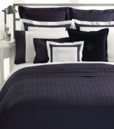 A border of solid navy brings contrast to this white Lauren Ralph Lauren European sham featuring an allover, tone-on-tone Glenplaid pattern. Also features 400 thread count cotton.