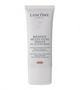 Introducing Lancôme's first SPF 30 Tinted Moisturizer with anti-oxidant protection plus natural, even coverage for a visibly flawless result.VITAMIN ENRICHED HYDRATION: 24 hour nourishing moisture for ideal hydration without a greasy feel.COMPREHENSIVE PROTECTION: Broad spectrum UVA/UVB SPF 30 sunscreen plus anti-oxidant protection.NATURAL PERFECTION: The lightweight tinted formula gives moderate, natural coverage for a healthy hint of color. Blends easily to even out skin tone.RESULT: Comprehensive protection, vitamin enriched hydration, plus an even, flawless looking skin tone.