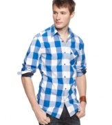 The bold plaid of this buffalo check shirt from Kenneth Cole Reaction cultivates your casual southwest style.