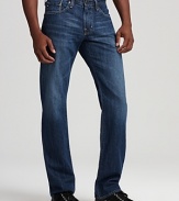 Straight leg jeans with faded effect on the thighs for worn-in cool. From AG Adriano Goldschmied.