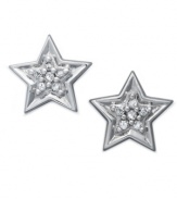 When you wish upon a star, your dreams come true! These darling star-shaped stud earrings shine with the addition of sparkling diamond accents. Set in 10k white gold with a post backing. Approximate diameter: 3/10 inch.