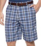 Pump up your casual style with a pair of these flat front shorts from Izod.