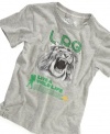 For the little guy who loves to play king of the wild: LRG logo T-Shirt featuring roaring lion graphic with the Live A Wild Life slogan.