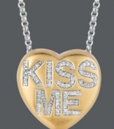 Pucker up! Sweethearts' adorable heart-shaped pendant expresses more that just great style with the words KISS ME written in round-cut diamonds (1/6 ct. t.w.) across the surface. Pendant crafted in 14k gold over sterling silver and sterling silver. Copyright © 2011 New England Confectionery Company. Approximate length: 16 inches + 2-inch extender. Approximate drop: 5/8 inch.