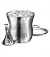 There's only one way to describe Calphalon's sleek ice bucket set... cool. Smooth curves and premium stainless steel construction help you entertain in style. Ice stays frozen longer, so drinks are guaranteed cold long into the night. Use for drink service with the included ice scoop or remove the cover and chill wine and champagne. Lifetime warranty.