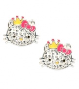 Sparkling whimsy. The sterling silver Hello Kitty stud earrings glisten with round crystal accents for a lustrous effect. Approximate diameter: 1/4 inch.