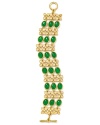 The floral motif comes cast in 12 karat gold plate and accented by jade stones. Wear this bracelet from Carolee Lux for natural-inspired statement style.