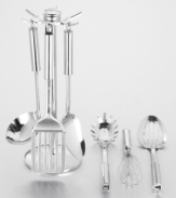 Find all the basics of food preparation in this 7-piece utensil set. Includes a slotted spoon, pasta fork, spatula, wisk, spoon, ladle, and caddy. Lifetime limited warranty. Exclusively online at macys.com.