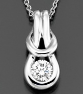 The Hercules knot, an ancient symbol of strength, represents the unbreakable bond of love. At its heart rests a precious diamond. Without the diamond, the knot would unravel. This Everlon(tm) pendant features a round-cut diamond (1/2 ct. t.w.) set in 14k white gold for a beautiful diamond necklace. Approximate length: 18 inches. Approximate drop: 3/4 inch.