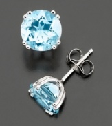 Wonderful watercolor. Light and bright, these round-cut aquamarine studs (3 ct. t.w.) are a sure hit. Set in 14k white gold.