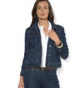 Constructed in bold-hued denim with a hint of stretch, Lauren Jeans Co.'s denim jacket is a flattering, modern take on a classic jean jacket.