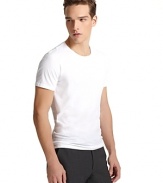 Soft hand, slight stretch layering tee. Crewneck short sleeved.