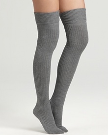 Ribbed legging-like socks provide warmth and comfort on the chilliest of days.