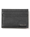 A beautifully-crafted card case from Bally, with attached silvertone money clip with logo engraving.