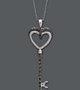 Unlock the most stylish secret with a trendy key pendant. Set in sterling silver, an open-cut heart key shines with the addition of round-cut black diamonds (1/8 ct. t.w.) and white diamond accents. Approximate length: 18 inches. Approximate drop: 1-3/4 inches.