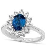 Make a royal statement. This inspired ring by Le Vian features a stunning oval-cut sapphire (1-1/4 ct. t.w.) encircled by round-cut diamonds (5/8 ct. t.w.). Set in 18k white gold.