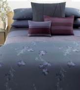 In late-evening hues and a rice-paper print of iris blossoms, Calvin Klein's Smoke Flower duvet cover brings to mind the elegance of night. Reverses to self; hidden button closure.