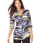 In a bold print, this Alfani blouse adds a pop of color to your winter wardrobe!