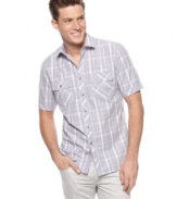 Freshen up with this crisp, slim-fit plaid shirt from Alfani Red that's sure to make you feel fine.