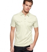 An updated polo from Calvin Klein gives your preppy summer look some energy.