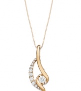 Set sail on shimmering seas. Sirena's stunning pendant necklace resembles the sail of a ship, while round-cut diamonds reflect the light. Set in 14k rose gold. Approximate length: 18 inches. Approximate drop: 7/8 inch.