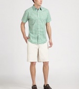 Trim-fitting short-sleeve style rendered in youthful gingham, with contrast trim on the collar and placket.Point collar Button front Contrast tab at back collarShort sleevesCottonMachine washImported