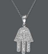 A symbol of protection. The Hamsa represents blessings, power, and strength, and is seen as potent in deflecting the evil eye. Effy Collection's sparkling design is encrusted with round-cut diamonds (1/4 ct. t.w.) and set in polished 14k white gold. Approximate length: 18 inches. Approximate drop length: 13/16 inch. Approximate drop width: 3/8 inch.