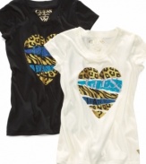 Perfect for the fashionable set who love their cotton tees. She'll be living in her graphic heart t-shirt from Guess day in and day out.