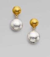 From the Lentil Collection. A pair of hammered spheres - yellow gold and white sterling silver - create an effortlessly elegant drop design.24k yellow gold Sterling silver Length, about 1 Post Back Imported