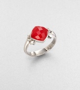 From the Superstud Collection. A bright, faceted stone, layered with clear quartz crystal and coral-color glass crystal, is a standout in this bold ring in a spiky stud setting of rhodium-finished sterling silver.Clear quartz crystalRed coral-color crystalRhodium-plated sterling silverDiameter, about .4Imported