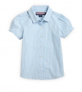 Playful gingham in a classic button-front design with an anchor-lined point collar.Button front Short puffed sleeves Embroidered whale logo 98% cotton/2% XLA; machine wash ImportedPlease note: Number of buttons may vary depending on size ordered. 