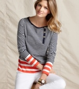 This nautical-inspired top from Tommy Hilfiger will surely float your boat! Breezy stripes in an easy silhouette lend sporting style to your look.