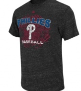 Score a home run in your casual wardrobe -- this Philadelphia Phillies fashion tee from Majestic steps up to the plate and knocks it out of the park.